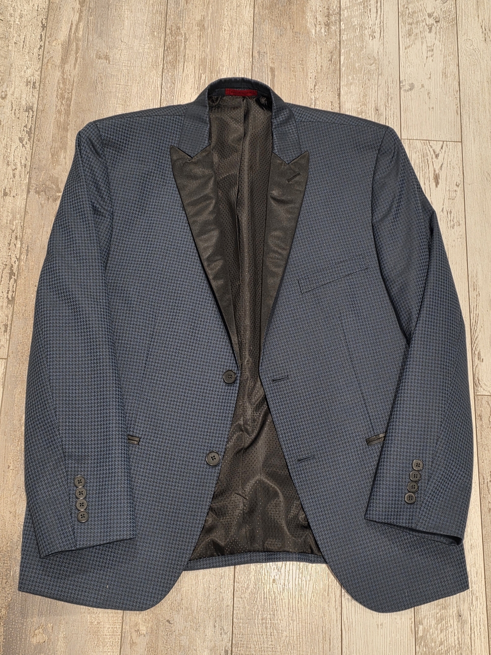 42S Men's Alfani Tuxedo Jacket Houndstooth Blue 2 Button Tux Slim Fit Sport Coat